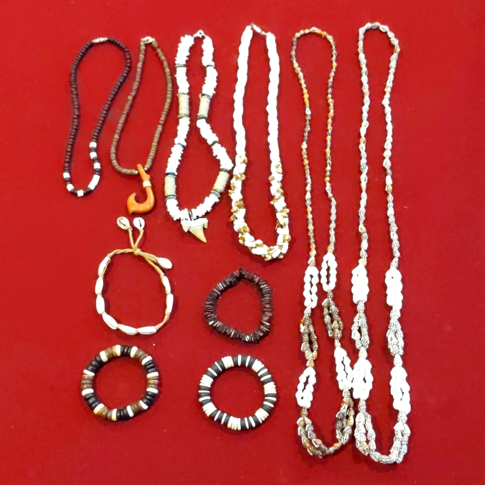 Mixed Lot of Fashion Jewelry Shells Four Bracelets Six Necklaces Shark Tooth